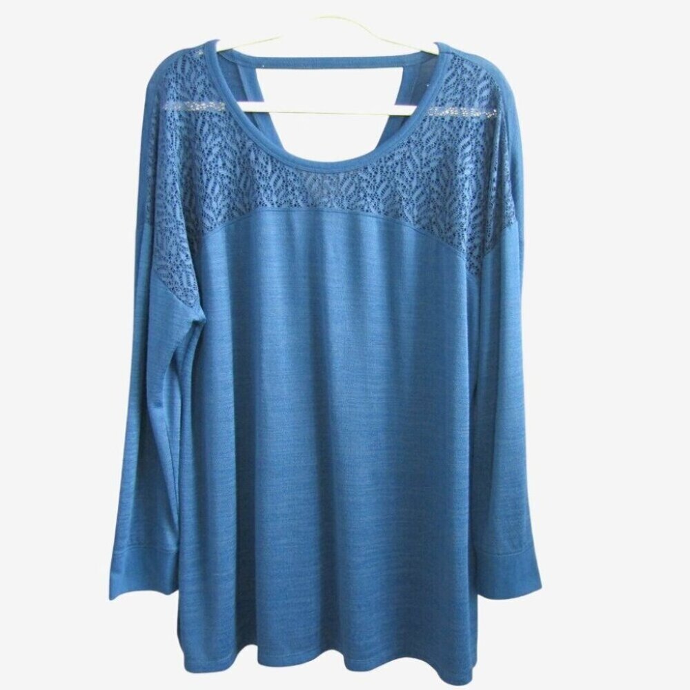 Livi Active Teal Blue Lace Shoulder Long Sleeve Active Top Sz 18 20 Lane Bryant